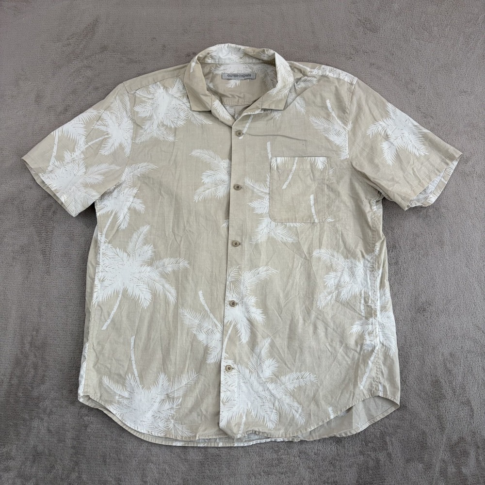 Outerknown Hawaiian Camp Loop Collar Shirt in‎ Beige Floral Men XL Hemp Blend